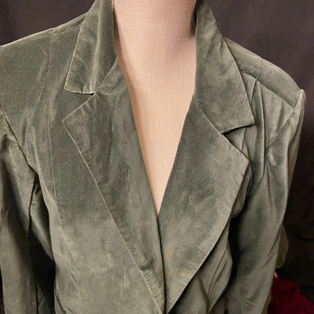 Denim&Co Dark Green Velvet Blazer Jacket - Picture 11 of 11